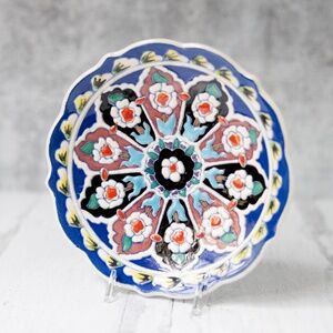 Kutahya Turkey Turkish Plate Ceramic Pottery Red Blue Flower Floral